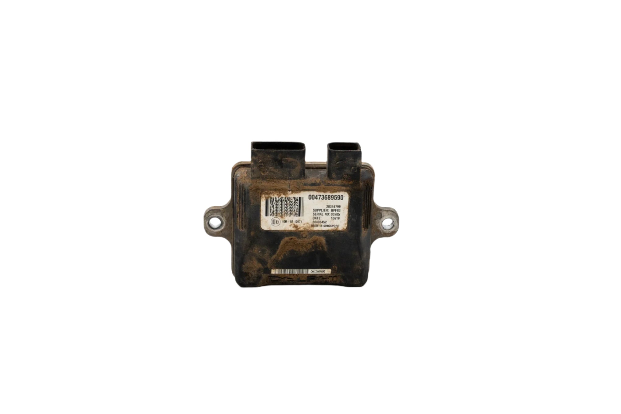 A used control module, model number 47368959U, from a Case TV620B skid steer loader. The module is in good working condition, showing minimal signs of wear, and is suitable for replacement or repair.