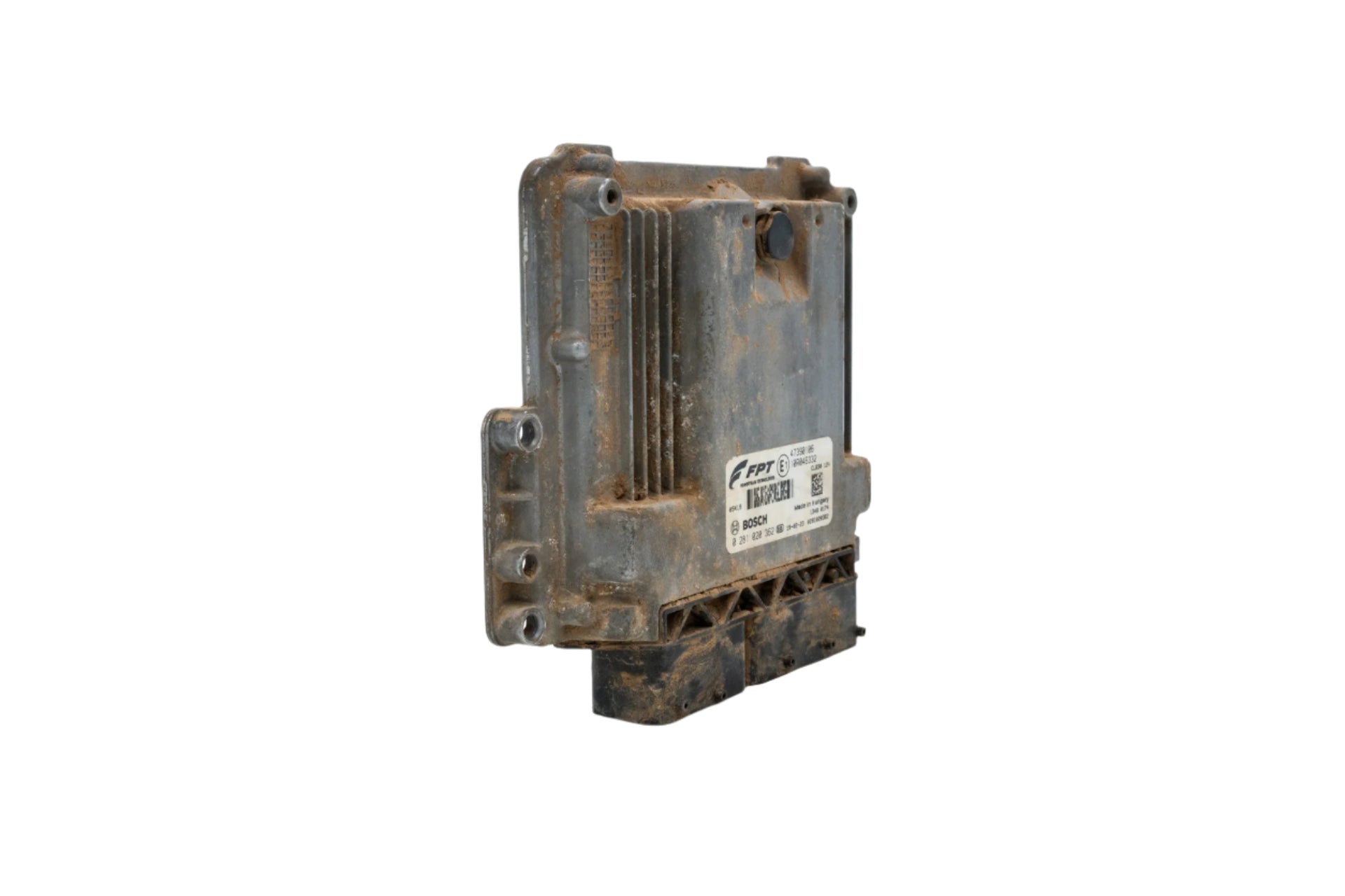 A used ECM (Engine Control Module), model number 47390106, from a Case TV620B skid steer loader. The module is in excellent working condition, showing minimal signs of wear, and is suitable for replacement or repair.