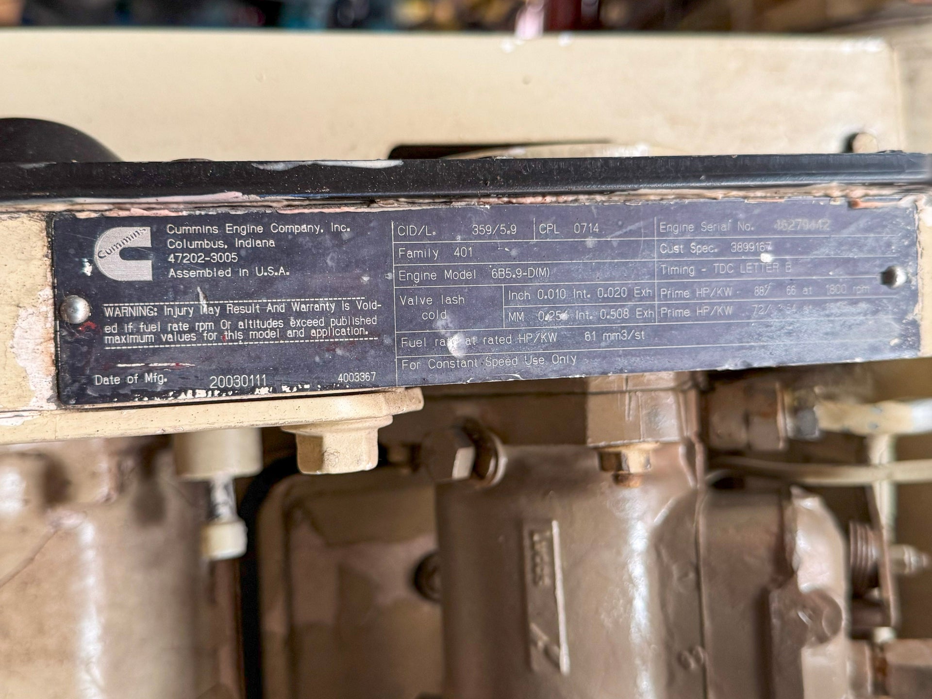 Cummins 5.9L Running Engine 6B-590 - Used