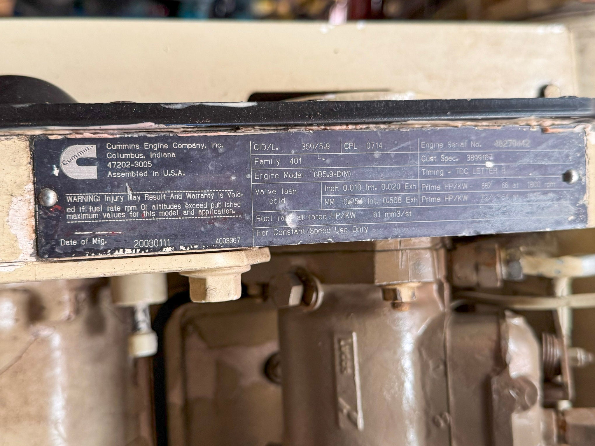 Cummins 5.9L Running Engine 6B-590 - Used